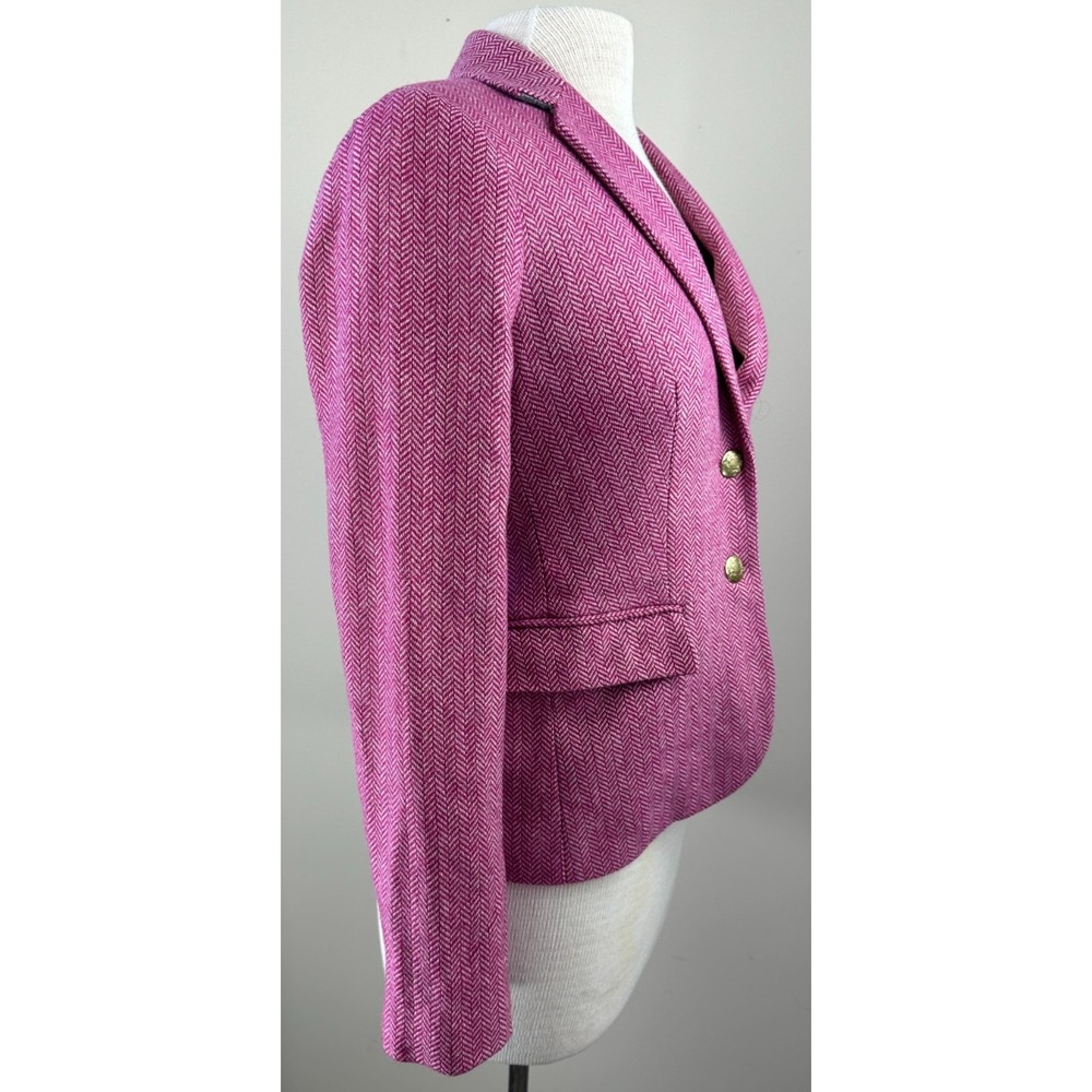 J.Crew Pink Herringbone Blazer Size 2 Gold Buttons Professional Work Office Wear - Picture 11 of 12